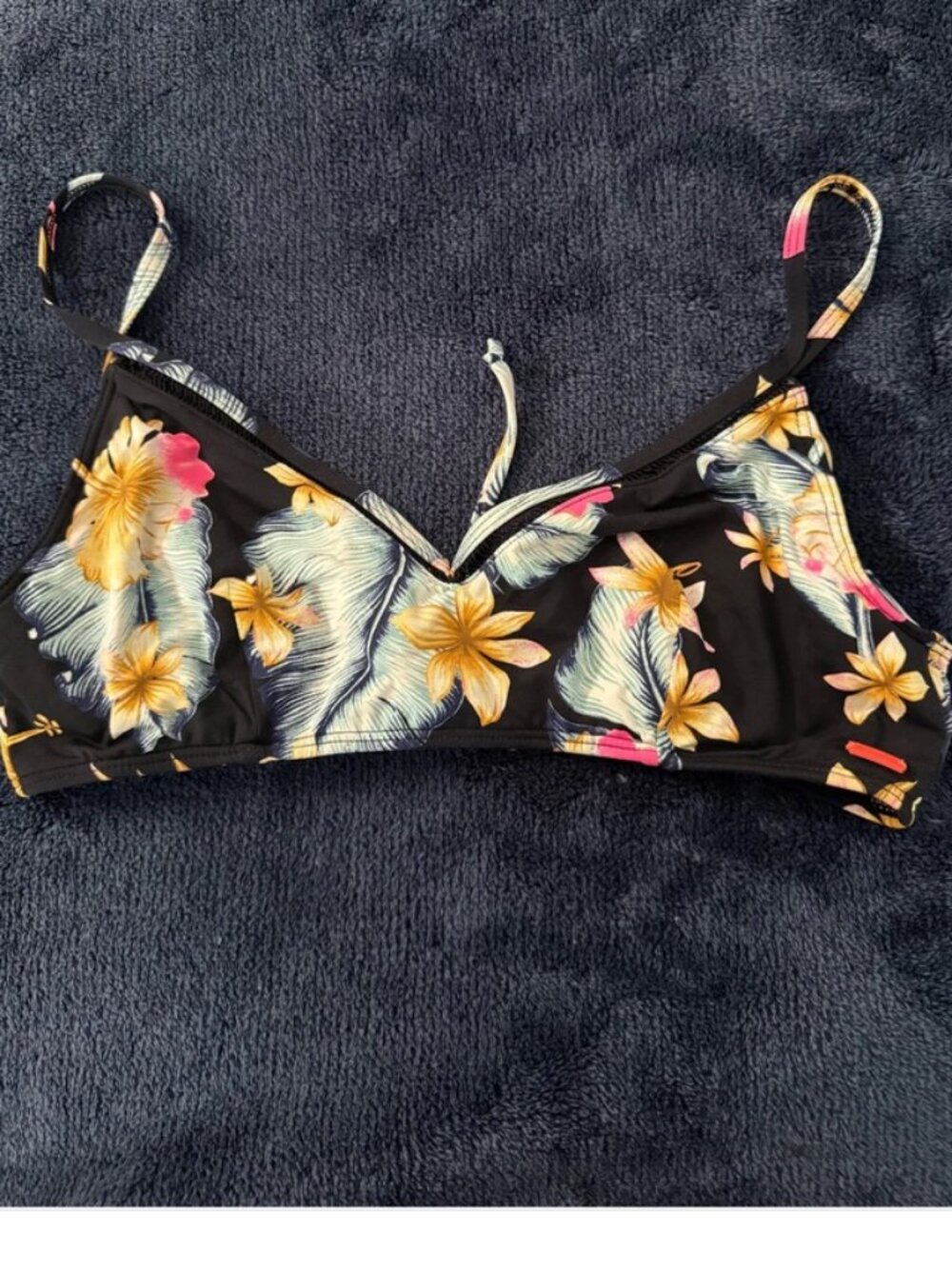 Roxy Black Pink Yellow Floral Print Bikini Top